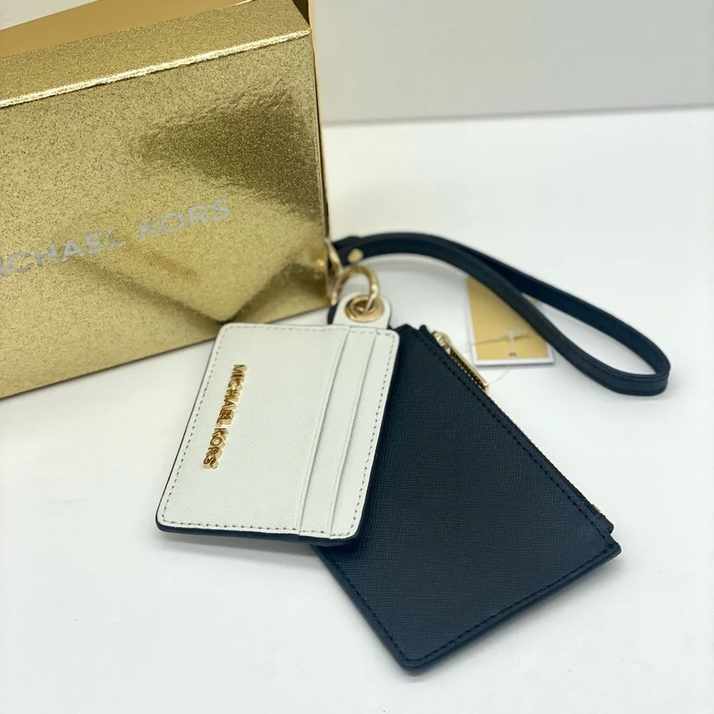 MICHAEL KORS GIFTABLES SM Wallet CARD CASE DUO LEATHER BLACK & White - Picture 4 of 11